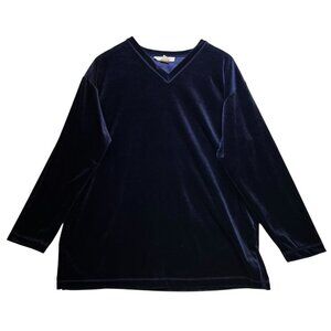 Gilligan & O'Malley Women's Velvet V-Neck Top Long Sleeve Stretch Size XL Blue